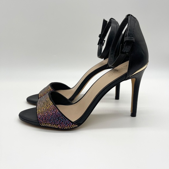Aldo Women’s Black Ankle Strap Heels Size 6.5M Rhinestone Open Toe Stiletto Sa - Picture 8 of 13